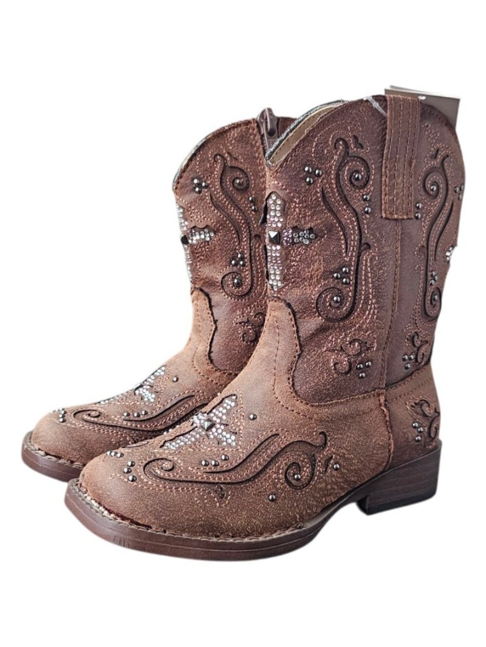 Roper Faith Toddler Western Cowboy Boots Brown Crystal Cross Size 8 - NEW in BOX
